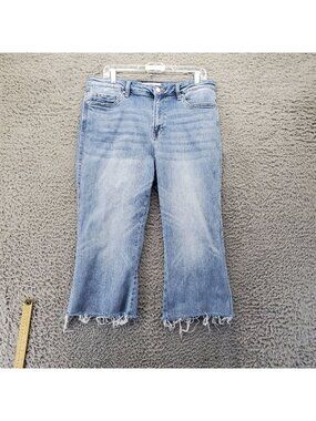Mica Jeans Womens Size 31 Blue Fringe Hem Cropped Wide Leg Denim